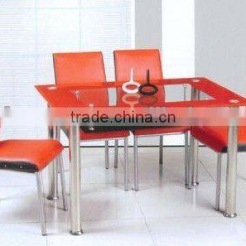 5 Pcs Modern Red Tempered Glass Dining Room Table and chairs Set