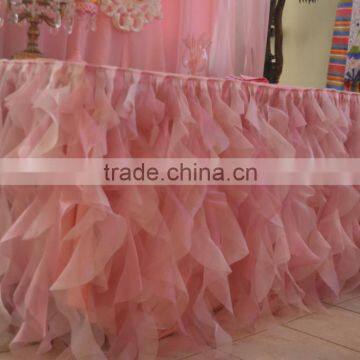 Wedding Pink Ruffled Table Cloth, Cloth Woven photo-2