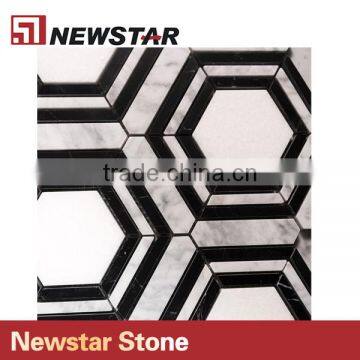 Newstar Polished Italian Black and White Marble Hexagon Mosaic Patterns Tile photo-4