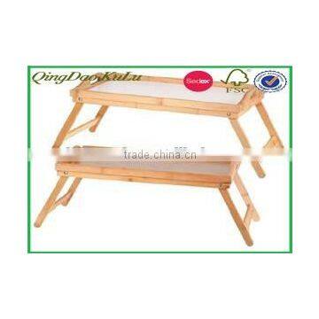 eco friendly FSC wood side curved wooden bed tray with foldable legs and handles