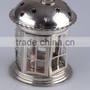 Home Decoration Pavilion Type Candlestick/Portable Iron+Glass Hollow Out Candle Holder photo-4