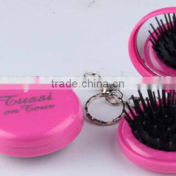 Plastic Round folding mirror and comb with a Keychain