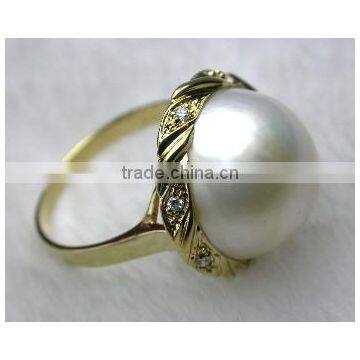 2014 latest fashion white pearl ball shaped Tahitian Pearl Ring