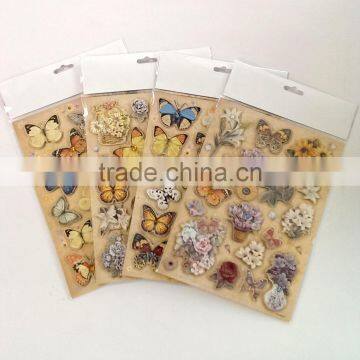 3D Elegant Lily & Sunflower & Butterfly Design Sticker, Decorative Glitter Sticker with Color Gems/Rhinestone