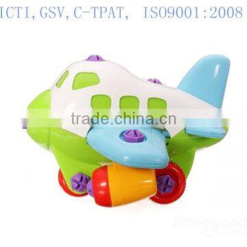 2015 ICTI verified manufacturwer DIY Assembly Plastic Kids Cartoon Airplane Education Toys With Tool for importers