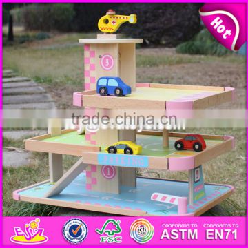 2017 new products lovely pink children wooden toy garage for cars W04B050