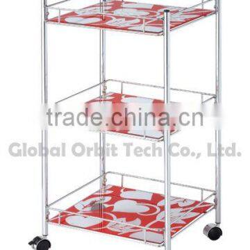 Elegant Looking 3 Tiered Color Glass Food Serving Trolley photo-5