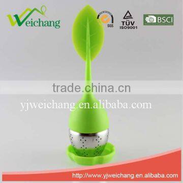 WCTS919 Good quality Tea Infuser Leaf Strainer Handle with Steel Ball Silicone Leaf Lid with tray