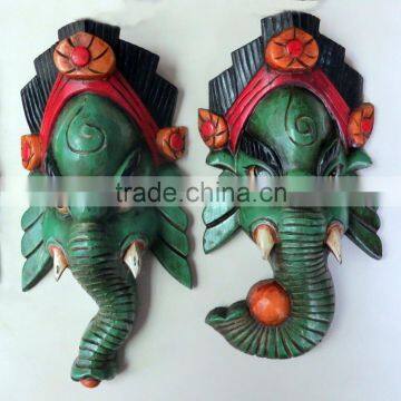 Hand Crafted Wooden Mask of Hindu Lord Ganesh Wall Hanging Made In Nepal