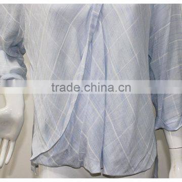 Factory Ladies Summer Tops Charming Cotton Long Sleeve Blue Blouse photo-5