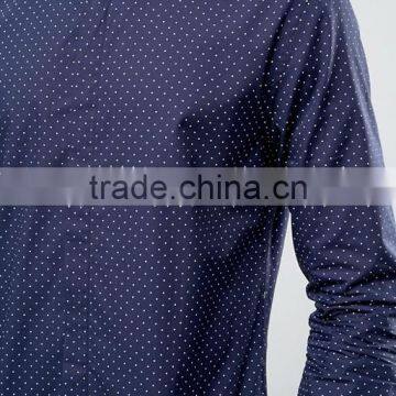 High Quality Long Sleeve Spread Collar Mens Pre-Shrunk 100% Cotton Breathable Slim Fit Casual Navy Point Printed Dress Shirts photo-3