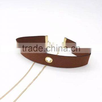 Simple Brand Leather Choker With Locket Pendant Long Chain Necklace photo-2