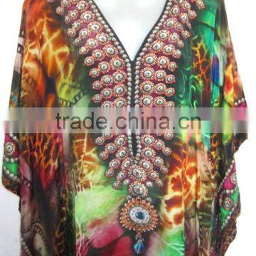 SILK DIGITAL Print Embellished Kaftan CAFTAN Tunic Poncho Blouse photo-2