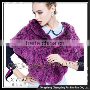 CX-B-128A Alibaba China Supplier Knitted Rabbit Fur Women's Shawl/ Poncho