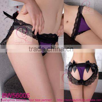 Sexy womens images hot purple thongs black lace& back bow thongs in Apparel