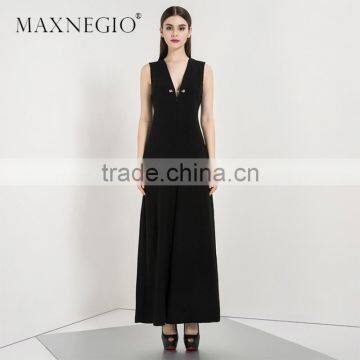 Guangzhou Factory Wholesale New Fashion Wed Leg Sexy Black Sleeveless Ladies Jumpsuits For Women 2016