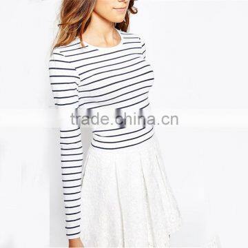 Long Sleeve Black and White Stripe t Shirts for Women photo-3