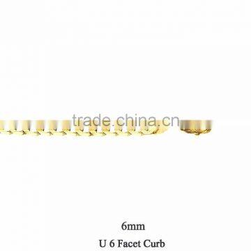 6 MM Gold Plated U 6 Facet Curb Chain