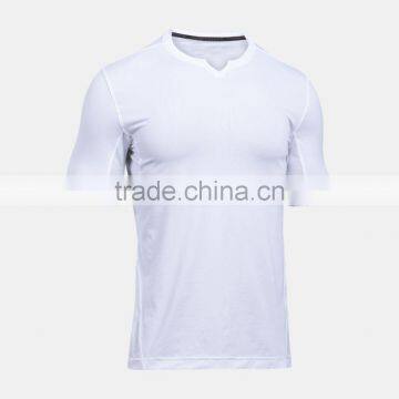 Mens Short Sleeve Tops Casual Quick Dry Slim Fit Polyester Spandex Blend Stretchy Material Tops Football Tee Solid Custom Color photo-2