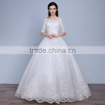 MGOO Elegant China Custom Made Wedding Dress Ballgown For Bridal Half Sleeves White Embroidery Dress photo-2