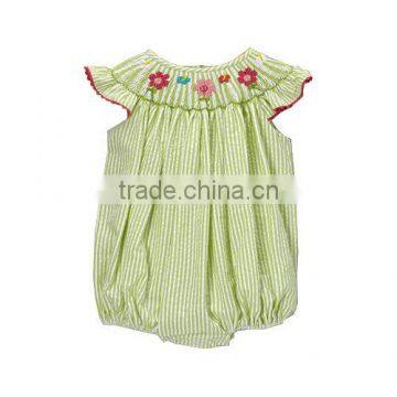Lime Stripes Smocked Blossom Bubble Bodysuit