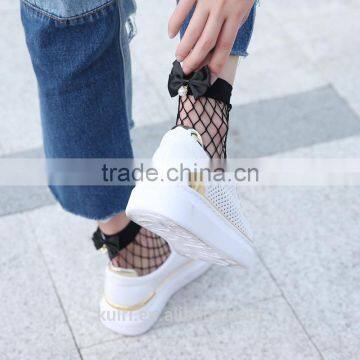 WS-27 Fashion Cute Women's Harajuku Black Mesh Short Ankle Socks Grid Fishnet Docks Sexy Bow Funny Ladies Socks In The Net photo-3