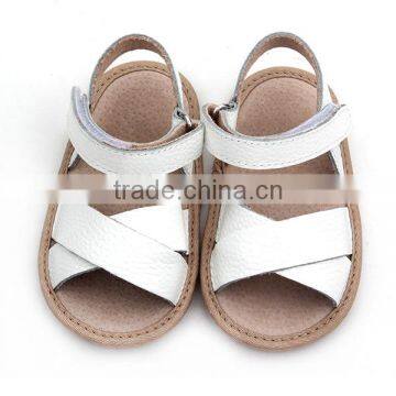 Latest style pure leather flat sole white baby sandals