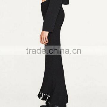 Runwaylover 4930 New Style 2017 Ladies High Waist Fringe Flare Pant photo-2