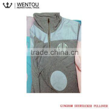 New Arrival Quarter Zip Blue Monogram Seersucker Pullover photo-4