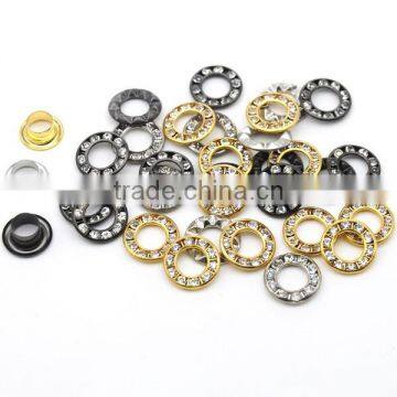 3 colors 12mm round metal brass rhinestone eyelets crystal diamond grommets glass eyelets RE-12mm-001