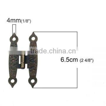 Iron Based Alloy Rectangle Antique Bronze Pattern Carved Rotatable Door Box Cabinet Furniture Butt Hinges photo-2