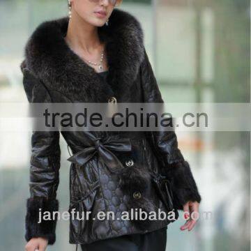 Genuine Pig Leather Jacket with Fox Fur Collar OEM Wholesale/Retail