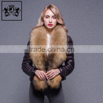 New Foldable European Winter Ultra Light Women Goose Duck Popular Down Jacket With Big Fur Collar