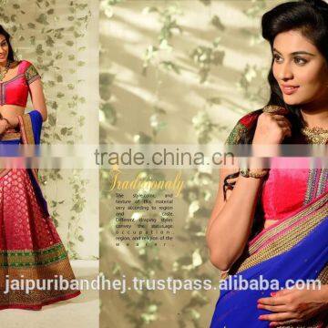 Indian Designer Fuchsia color Banarasi Silk&Chanderi Cotton Silk Lehenga Choli