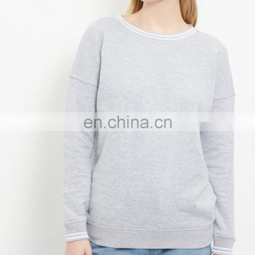 Grey Stripe Trim Sweatshirt polycotton jesery sweatshirt crew-neck hoodies without hood