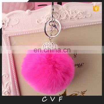 Cute top grade rabbit fur ball keychain with rhinestone for bag charm