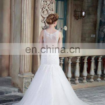 Exquisite Appliqued and Beaded See Through Back Mermaid Lace Straps Tulle Wedding Dress Bridal Gown photo-4
