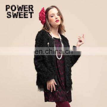 European style woollen coat splicing with lace women winter coats