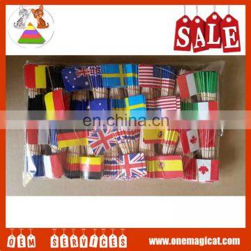 2016 Hot sale promotional printed fruit toothpick flags Assorted world flags Party flags