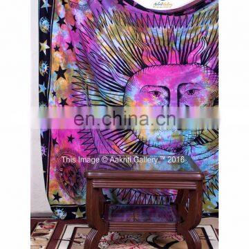 Indian Multi Color Sun Moon Print Double handmade tapestries 92x82 Tapestry