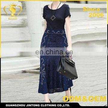 Hot sale plain lace design casual long summer skirts