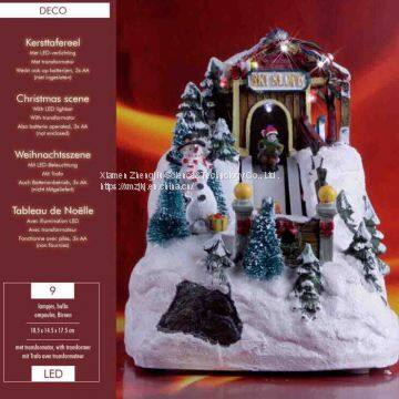 Lundberg Foods Christmas in the CityChristmas Church House With LED Lights Coffee Shop Musical Ski Scene With Polyresin Christmas House Decoration photo-4