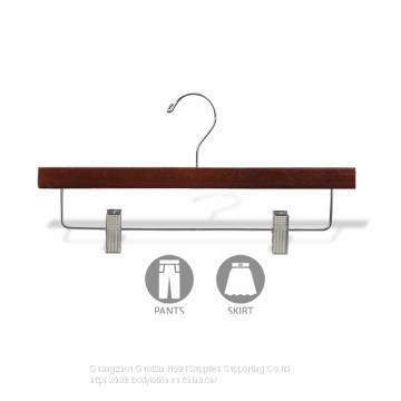 Wooden Pants Hangers, Luxury Wood Skirt Hangers, Glossy Finish With Extra Thick Chrome Hooks & Anti-Wrinkle Clips photo-2