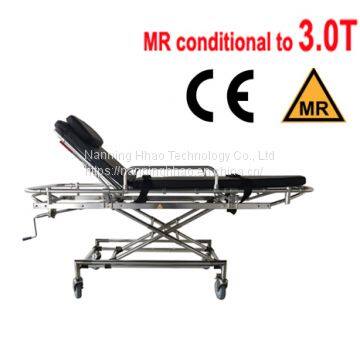 Non-magnetic Height Adjustable Stretcher Trolley/ MR Compatible/ Suitable for 1.5T and 3.0T MR Equipment