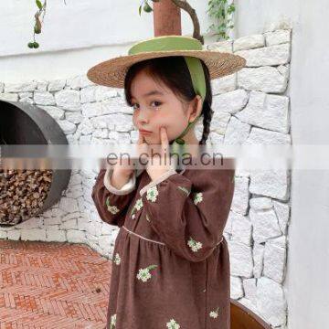 2020 Autumn and Winter New Korean Children's Skirt Girls Plus Velvet Embroidery Light Cord Velvet Dress Retro Long Skirt