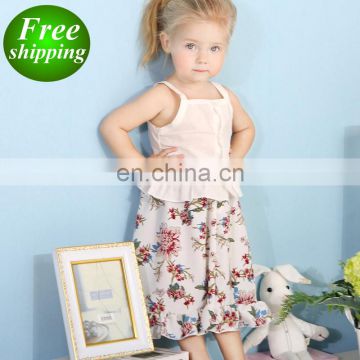 2019 summer Girl white Tops Sling + Flower Flared Pants Summer 2Pcs Outfit girls summer cotton t shirt floral pants Set