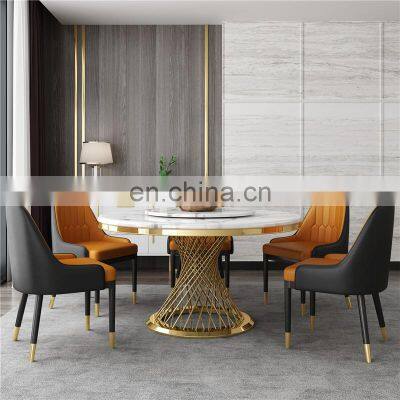 Modern Style Round Marble Dinning Table Set Dining Room Furniture photo-5