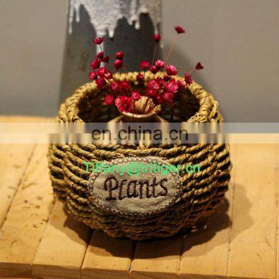 Hamdmaded rattan woven basket corn husk garden flowerpot