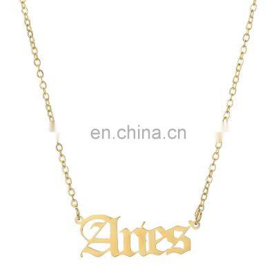 Vintage Gold Silver Stainless Steel 12 Zodiac Sign English Letter Necklace For Women Birthday Jewelry Gift photo-3