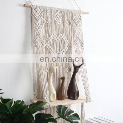 Hot Sold Macrame Wall Hanging Plant Hanger Woven Wooden Plant Pot Holder Indoor Outdoor Macrame Shelf